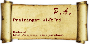Preininger Alárd névjegykártya